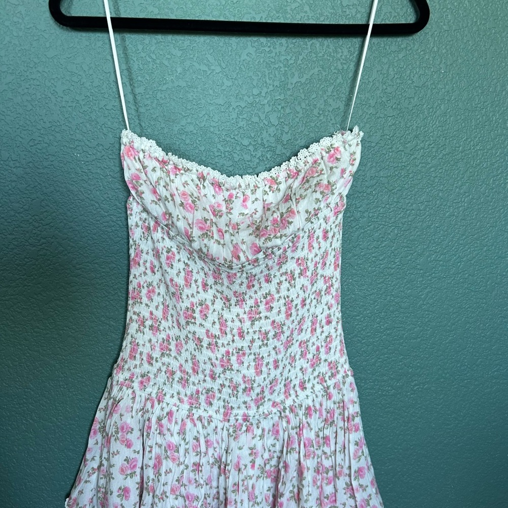 Pink and White Ruched Smocked Sundress